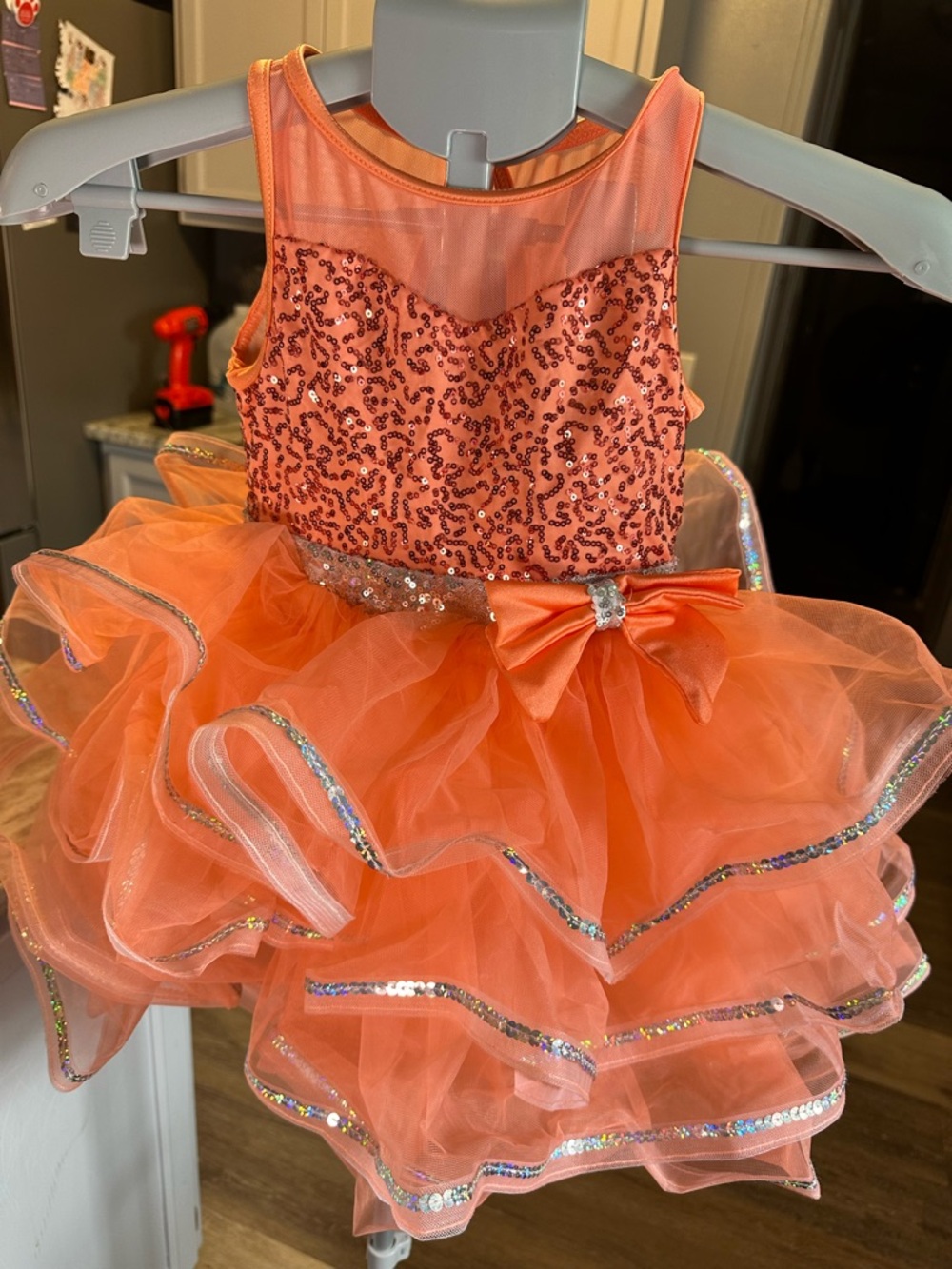 Sparkling Orange Sequin Tutu Dress with Bow for Kids